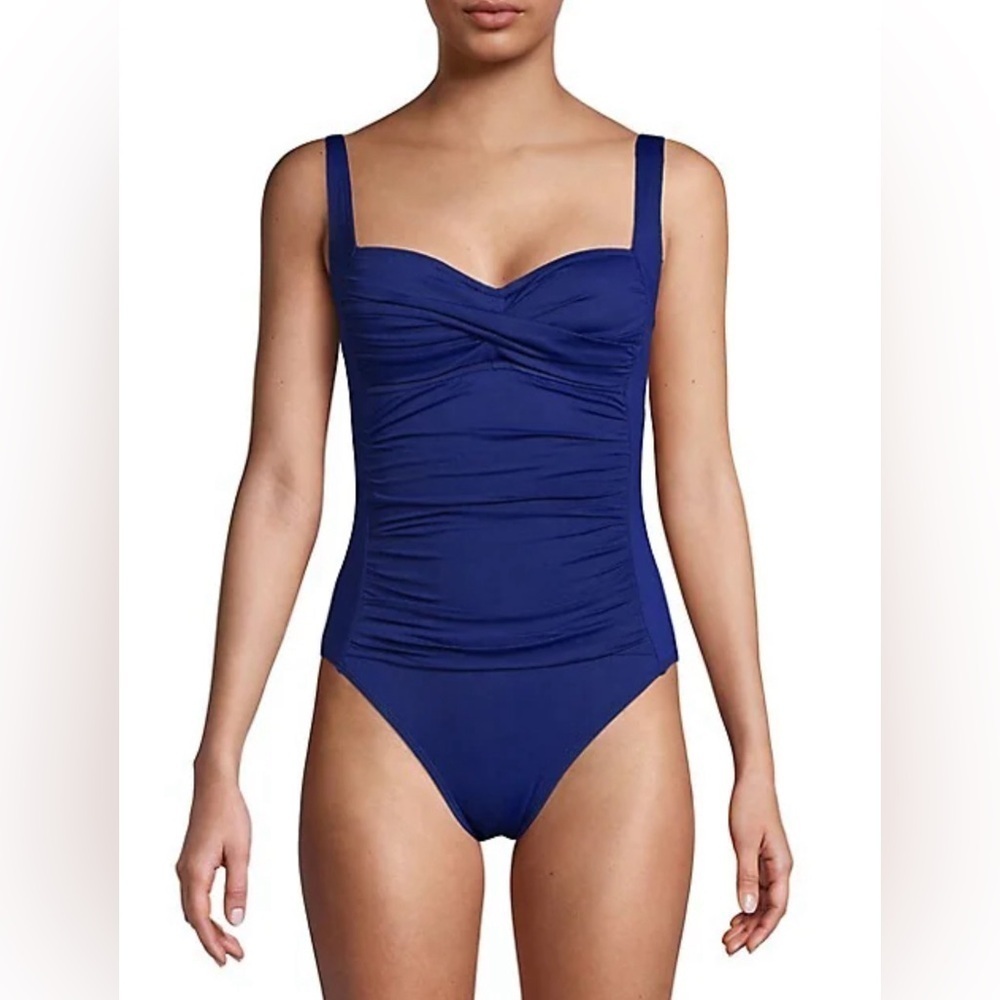 LA BLANCA Sz 22 Island Goddess Ruched Thin Straps Padded One Piece Bathing Suit